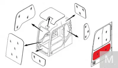 Стекло двери нежнее (триплекс) 4651658 HITACHI серия ZAXIS-3