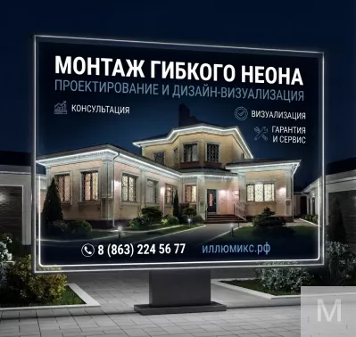 Монтаж гибкого неона «под ключ» в Ростове-на-Дону и области